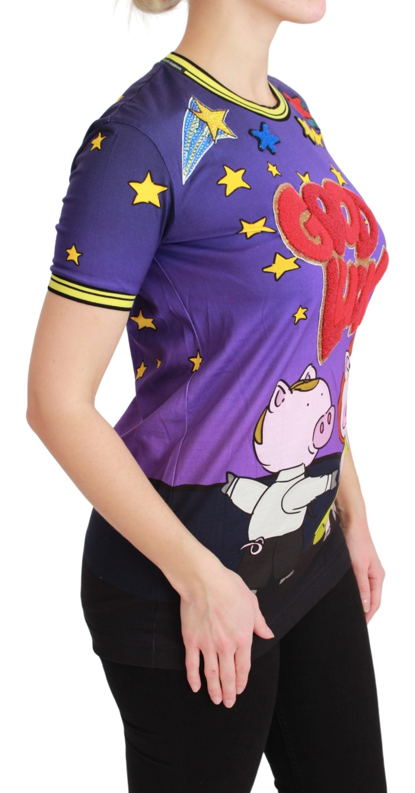 Dolce & Gabbana Lila YEAR OF THE PIG Top Baumwoll-T-Shirt