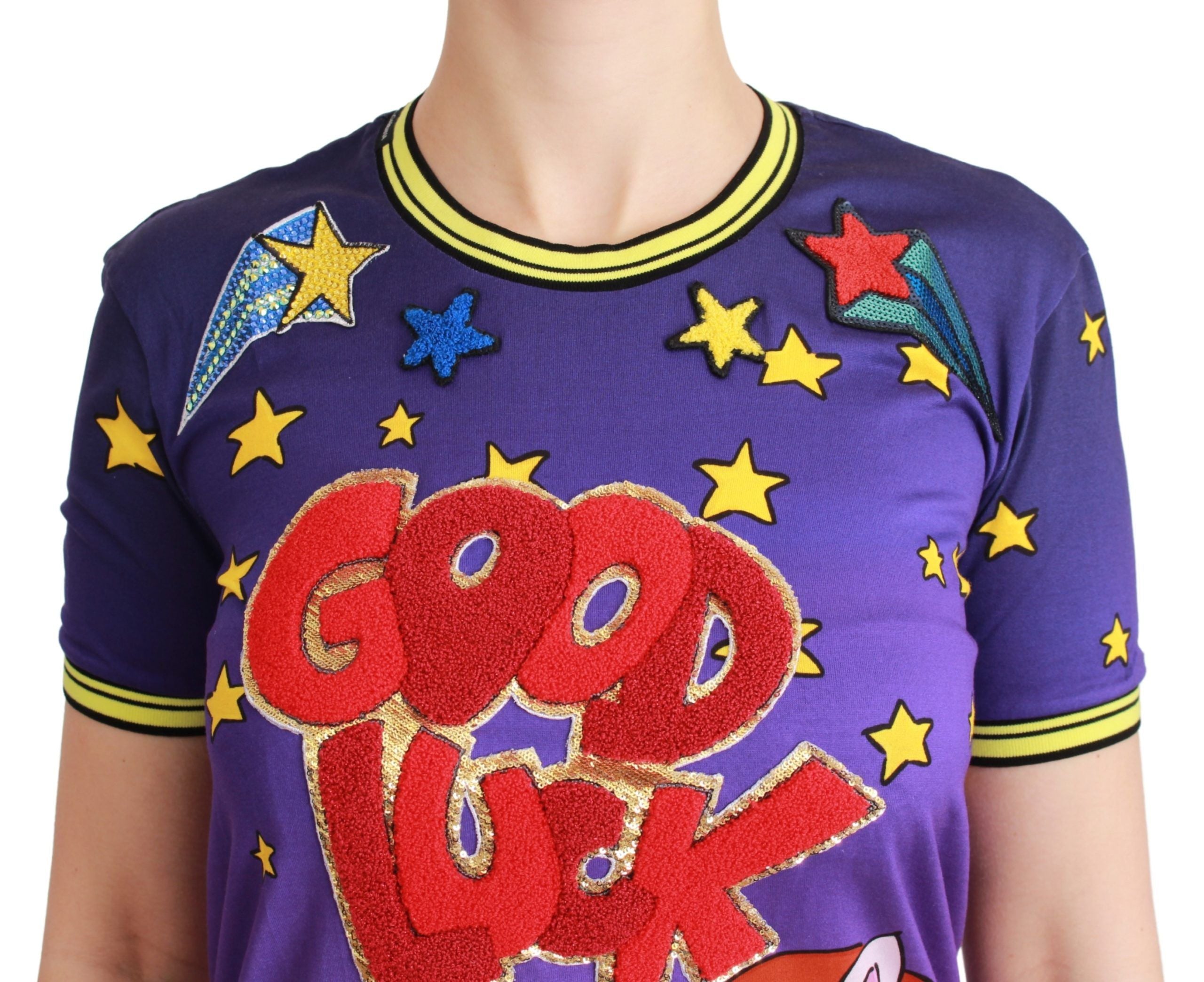 Dolce & Gabbana Lila YEAR OF THE PIG Top Baumwoll-T-Shirt