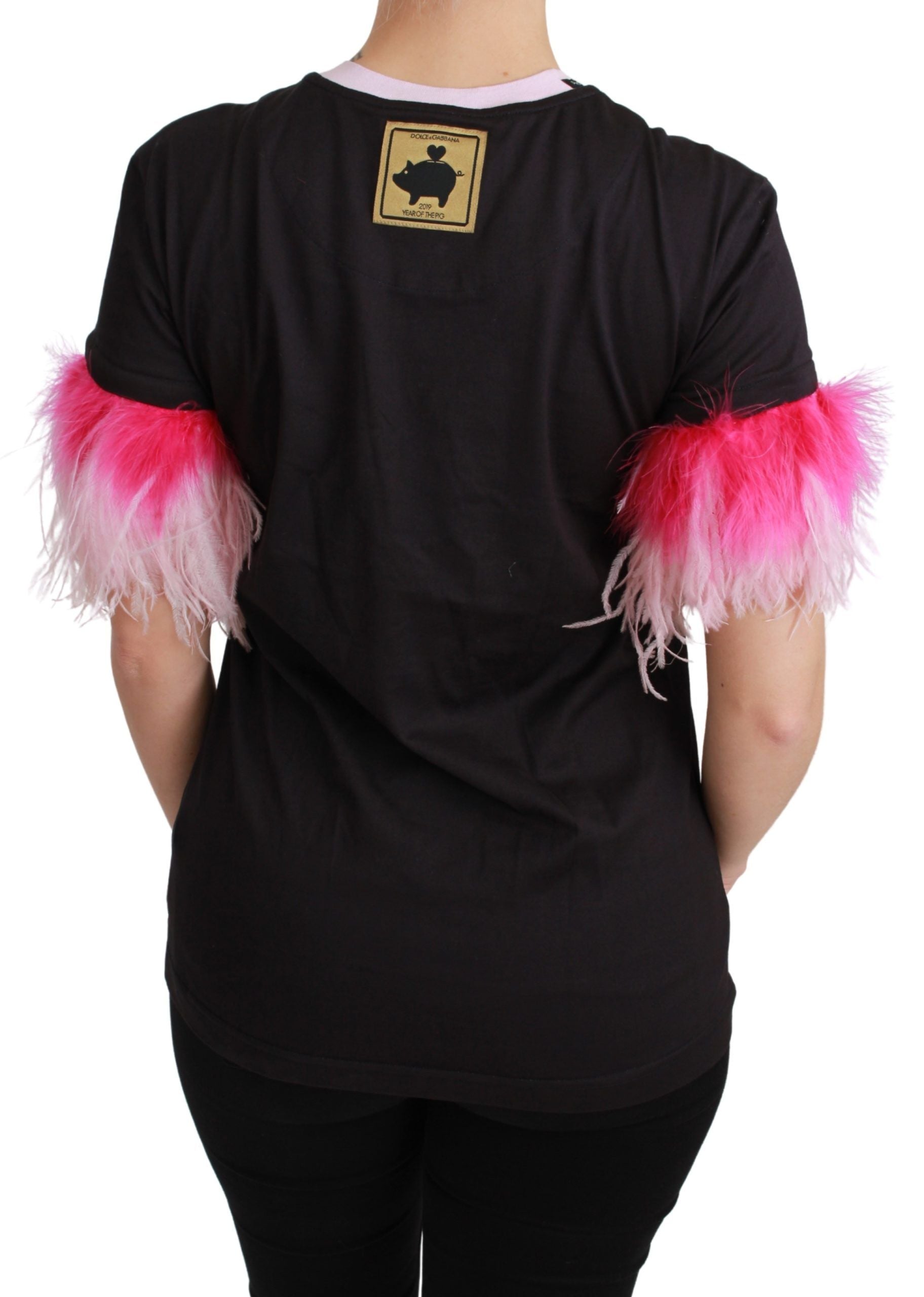 Dolce & Gabbana Schwarzes YEAR OF THE PIG Top Baumwoll-T-Shirt