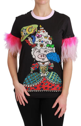 Dolce & Gabbana Schwarzes YEAR OF THE PIG Top Baumwoll-T-Shirt