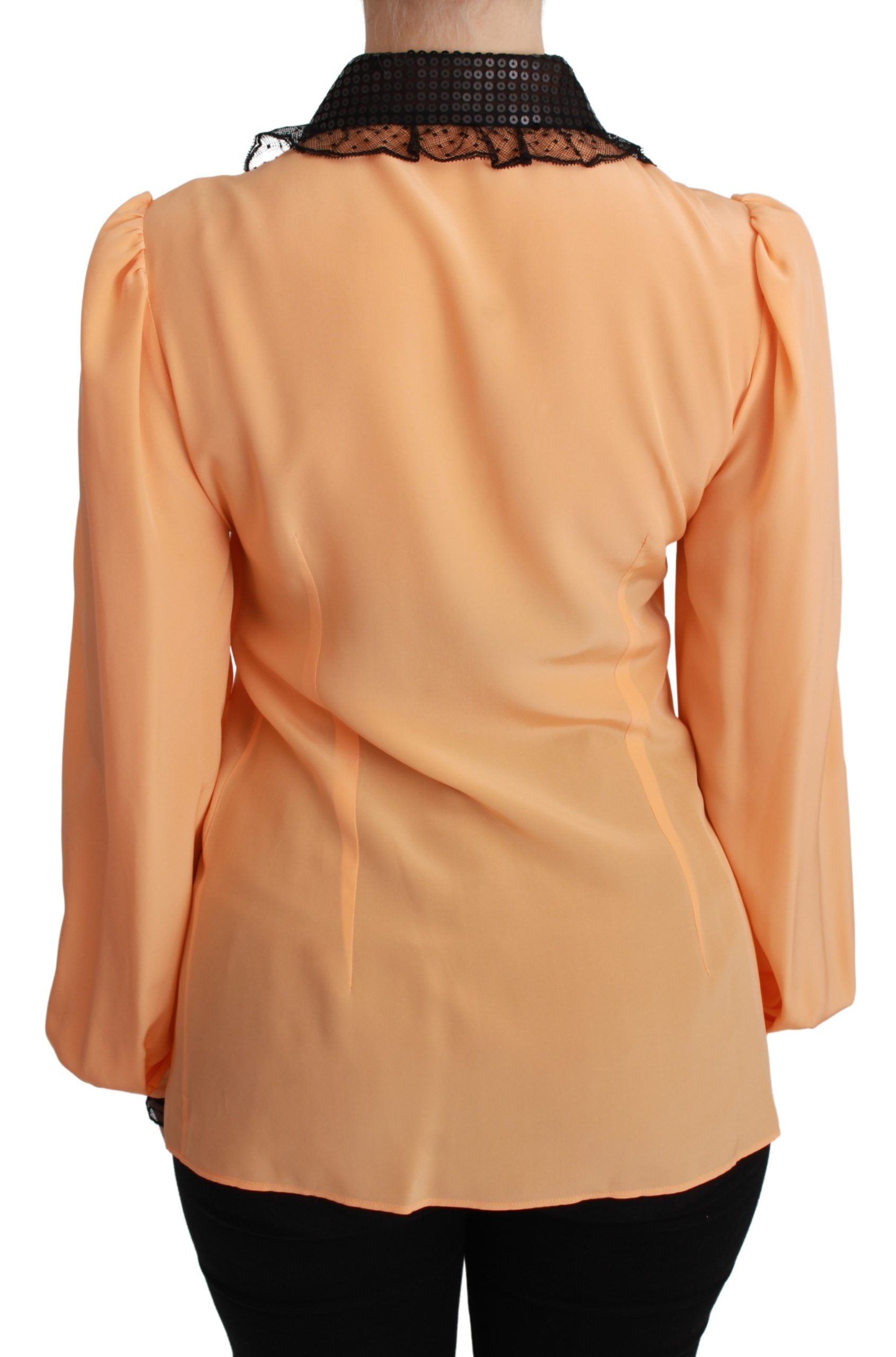 Dolce & Gabbana Gelbe Seidenpailletten-Spitzenbluse Shirt