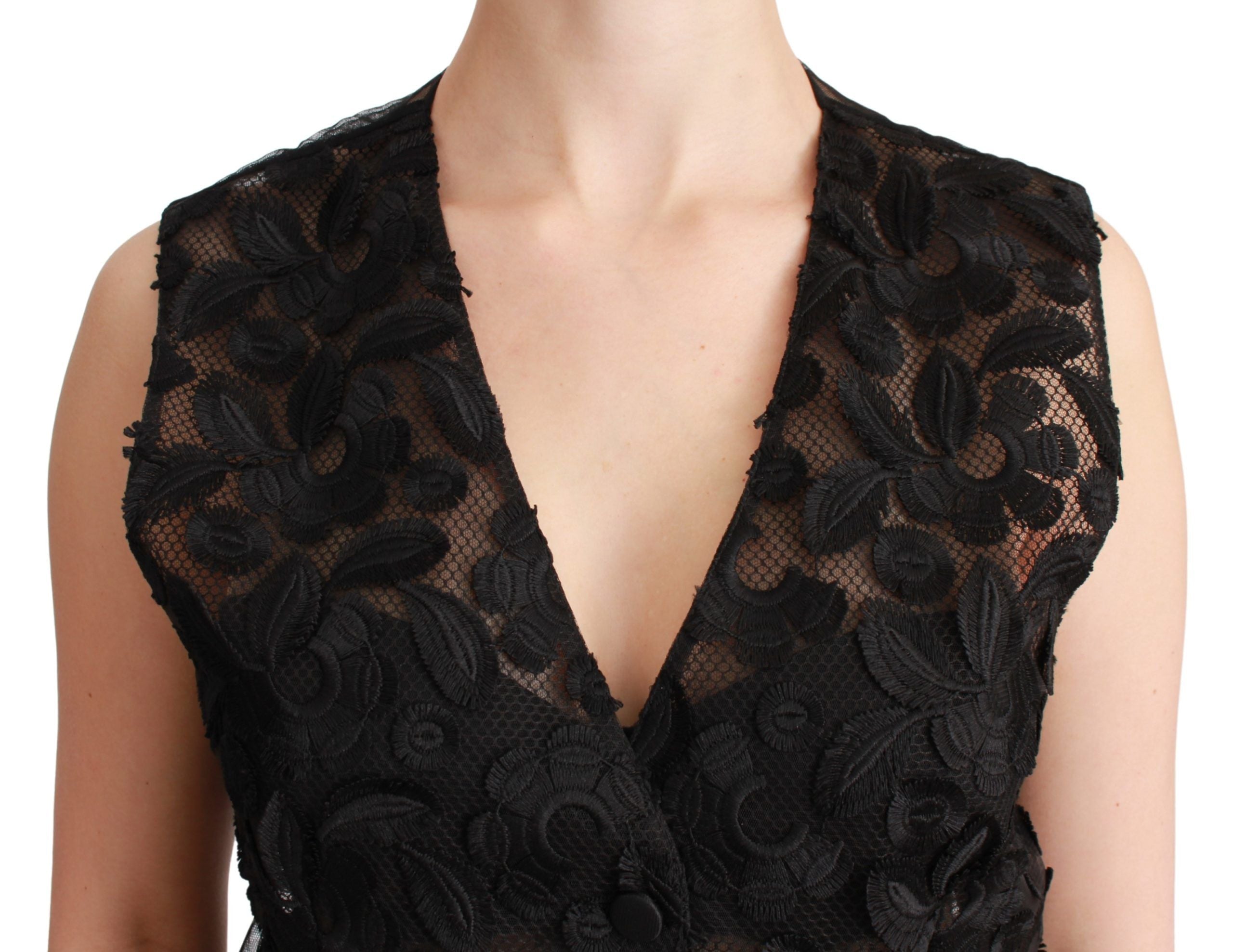 Dolce & Gabbana Schwarzes Brokat-Oberteil mit Blumenmuster Gilet-Weste