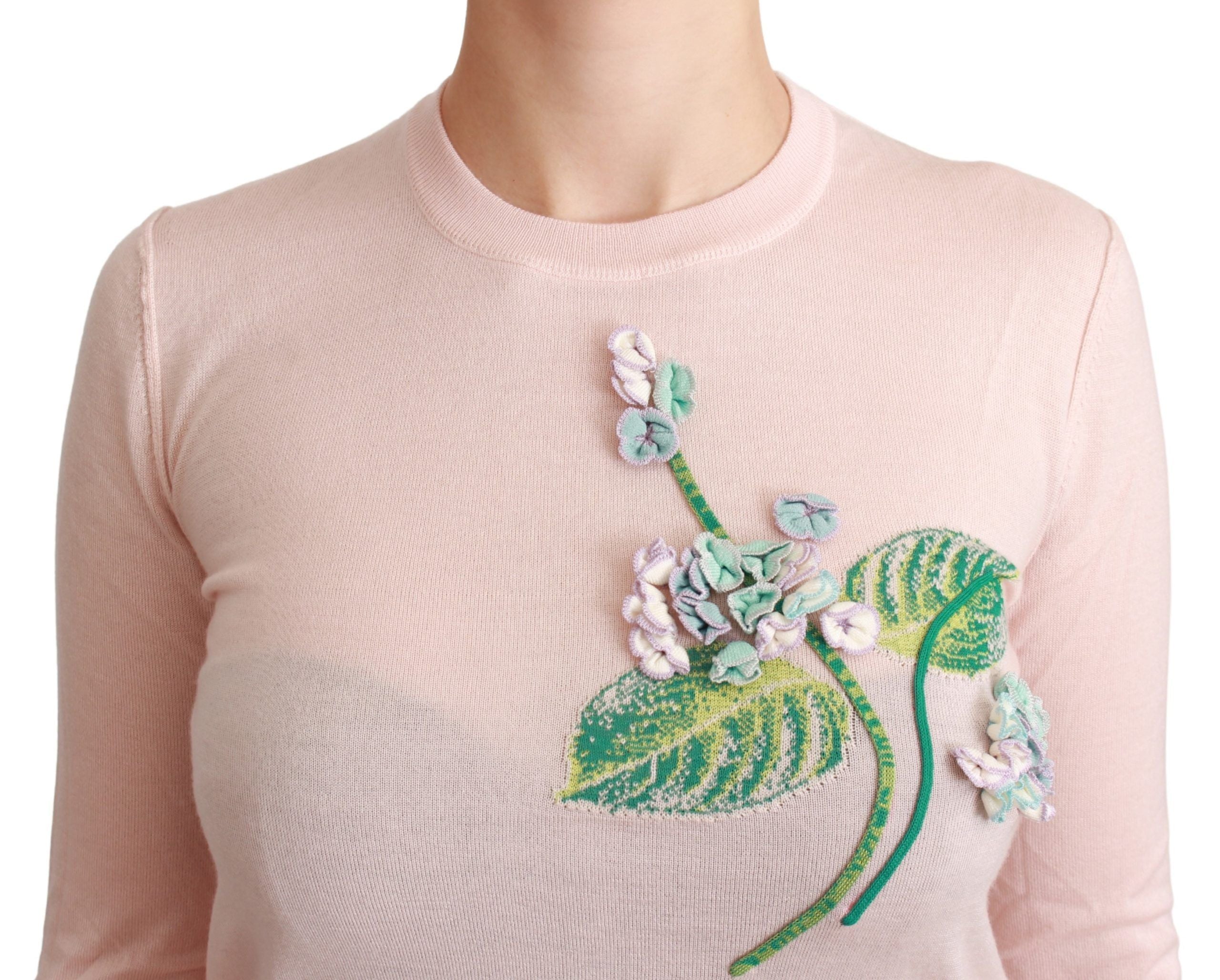 Dolce & Gabbana Rosa geblümter Seiden-Kaschmir-Pullover