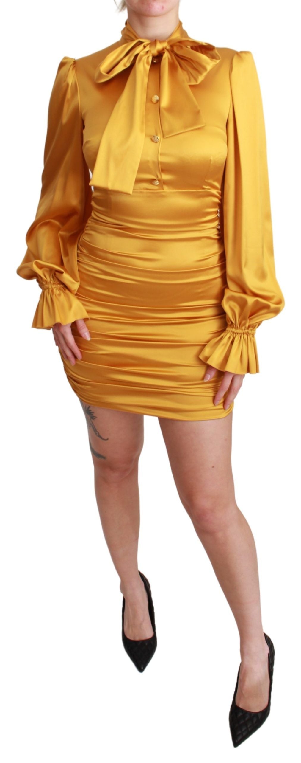 Dolce & Gabbana Gelbes Seiden-Stretch-Bodycon-Minikleid