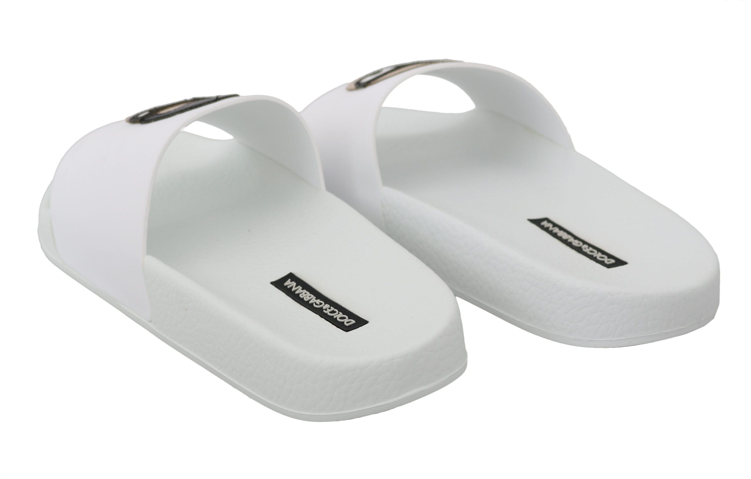 Dolce & Gabbana Weißes Leder #dgfamily Rutschen Schuhe Sandalen