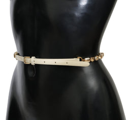 Dolce & Gabbana Weißer Leder Gürtel mit Kristallen