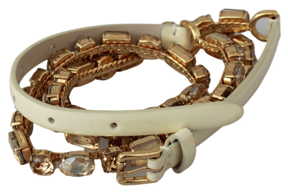 Dolce & Gabbana Weißer Leder Gürtel mit Kristallen