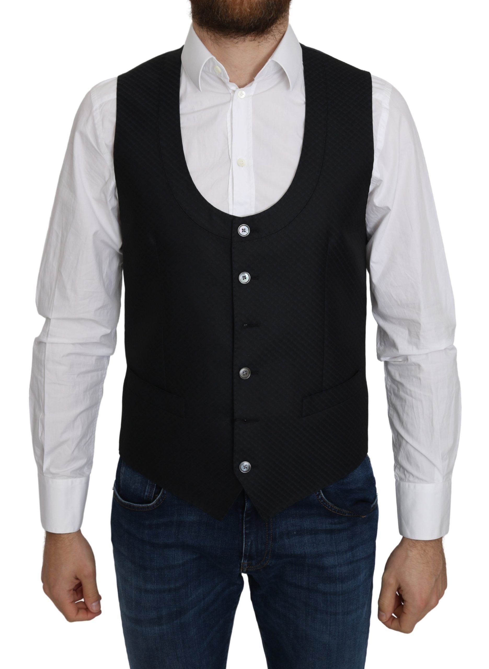 Dolce & Gabbana Blauer Seidenrautenmantel mit Rautenmuster Formelle Weste