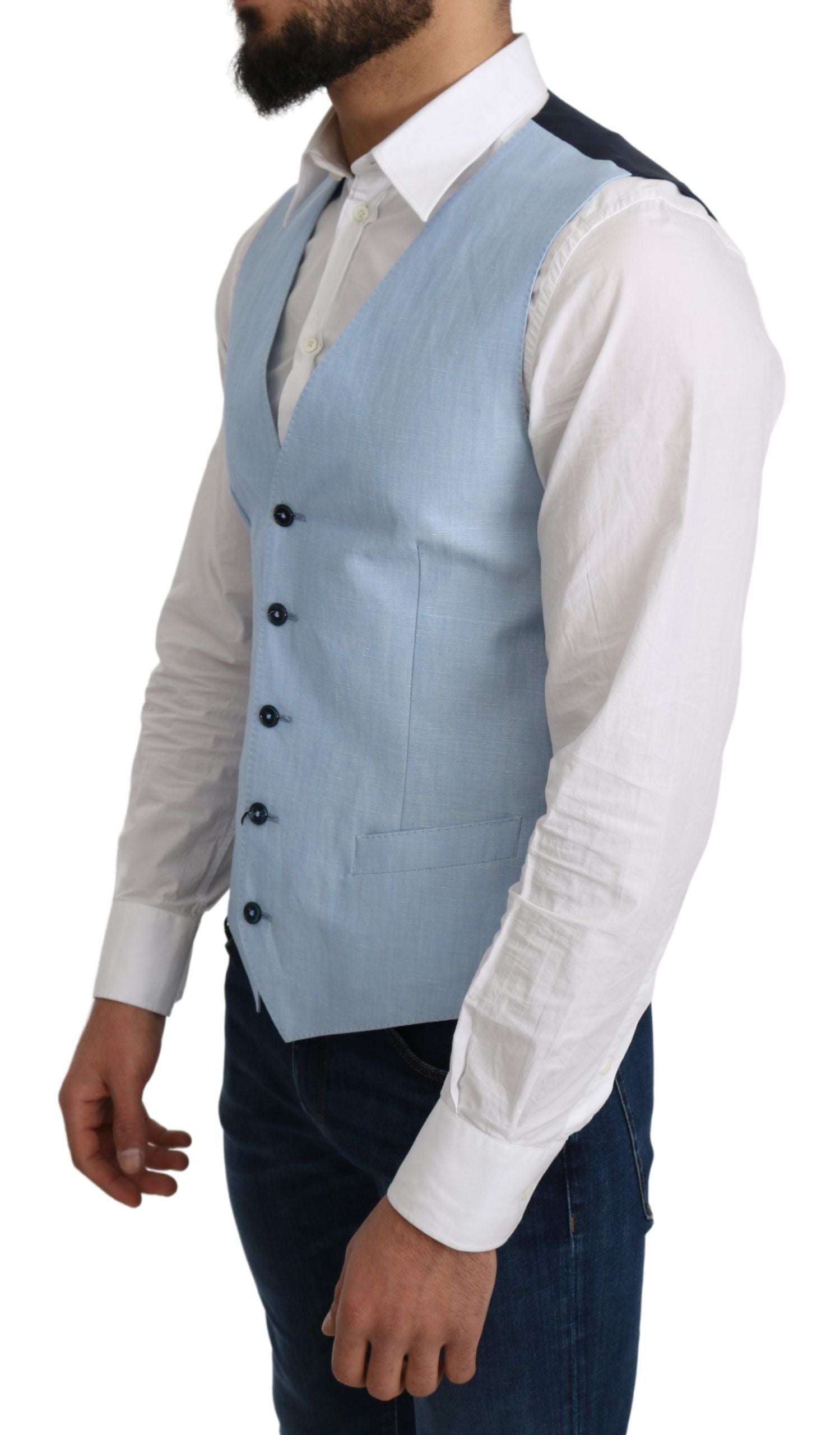Dolce & Gabbana Blauer Viskose-Stretch-Mantel, formelle Weste