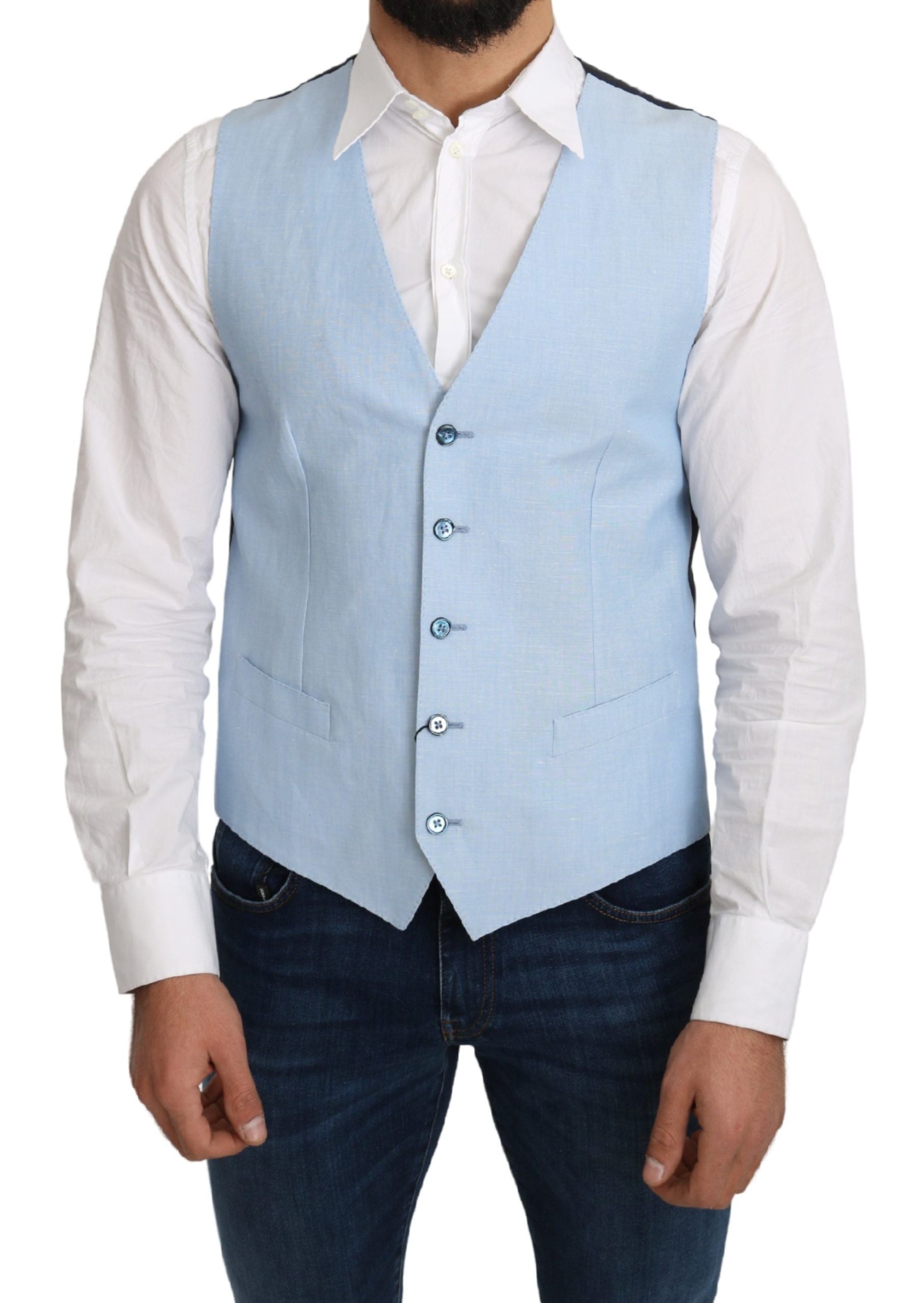 Dolce & Gabbana Blauer Viskose-Stretch-Mantel, formelle Weste