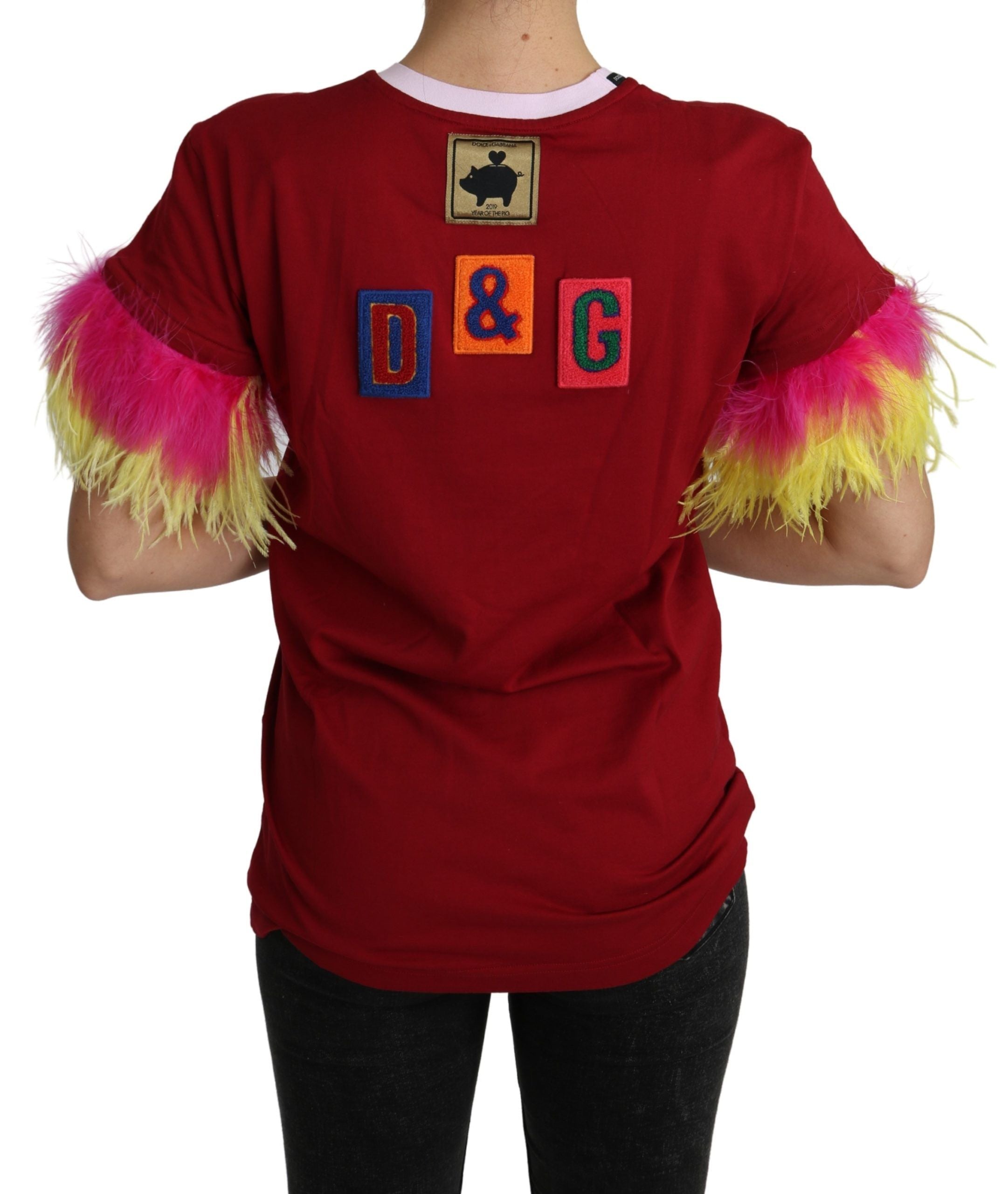 Dolce & Gabbana Rotes Schwein Druck Feder Ärmel T-shirt Top