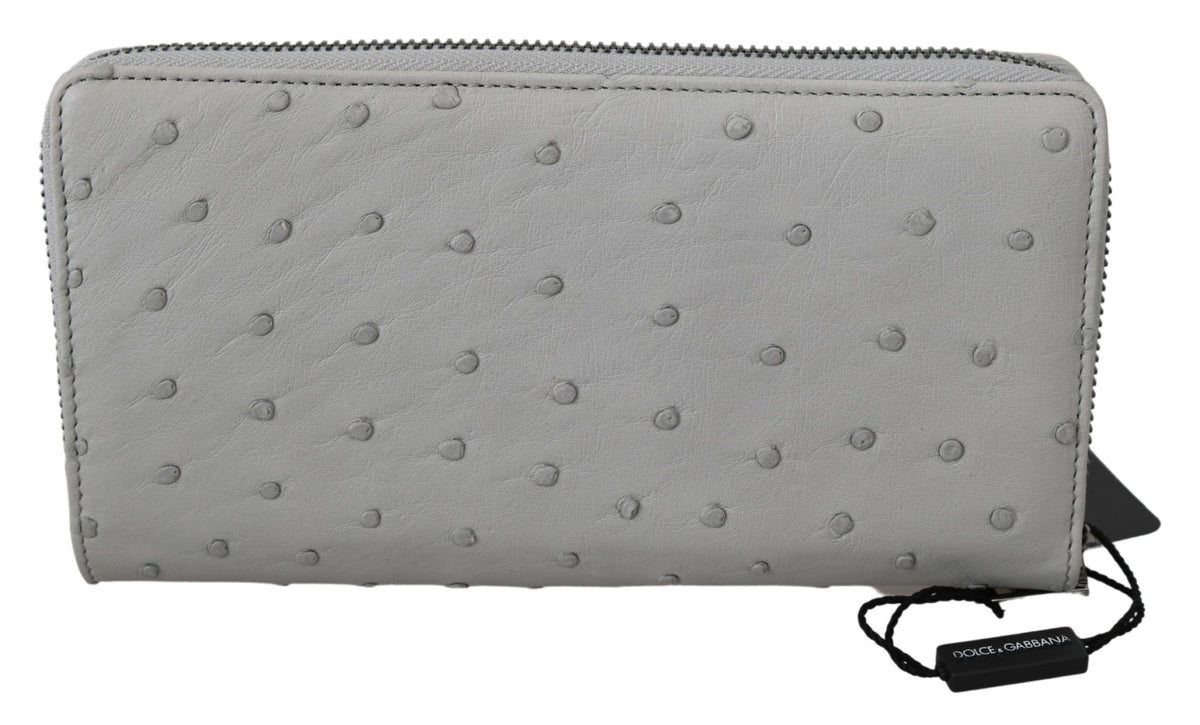 Dolce & Gabbana Weißes Straußenleder Continental Herren Clutch Wallet
