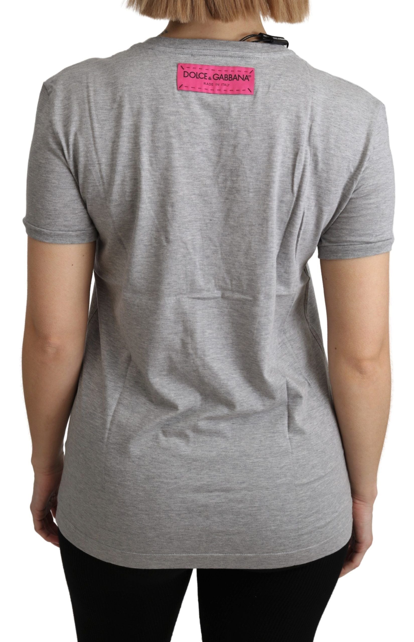 Dolce & Gabbana Graues Baumwoll-T-Shirt Amore e Bellezza