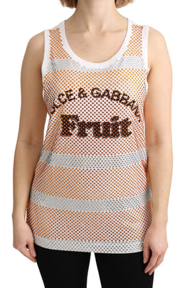 Dolce & Gabbana Weiß Orange Kristall Ärmelloses Tank Top Baumwolle