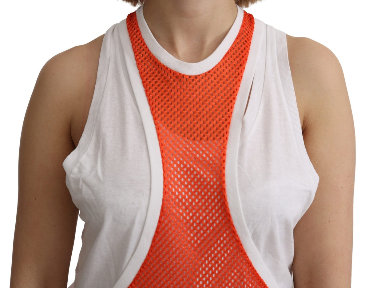 Dsquared² Orange Weißer Rundhalsausschnitt Ärmelloses Tank-T-Shirt Kleid Top