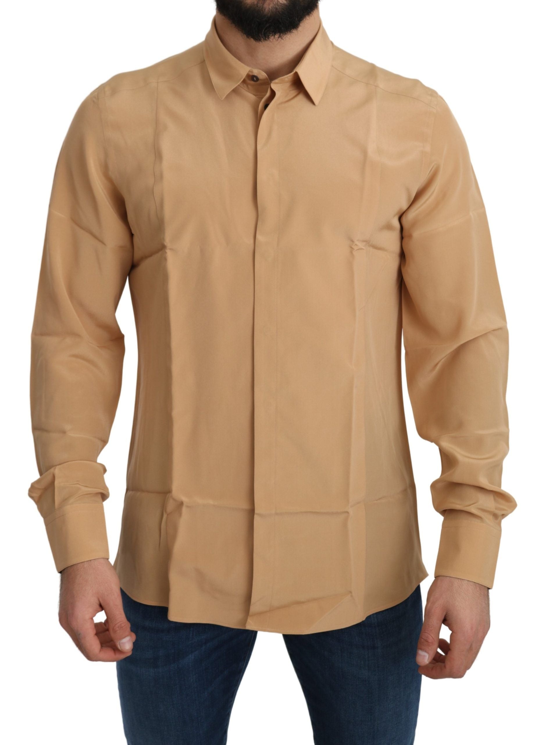 Dolce & Gabbana Gelbes 100% Seide GOLD Top Slim Hemd