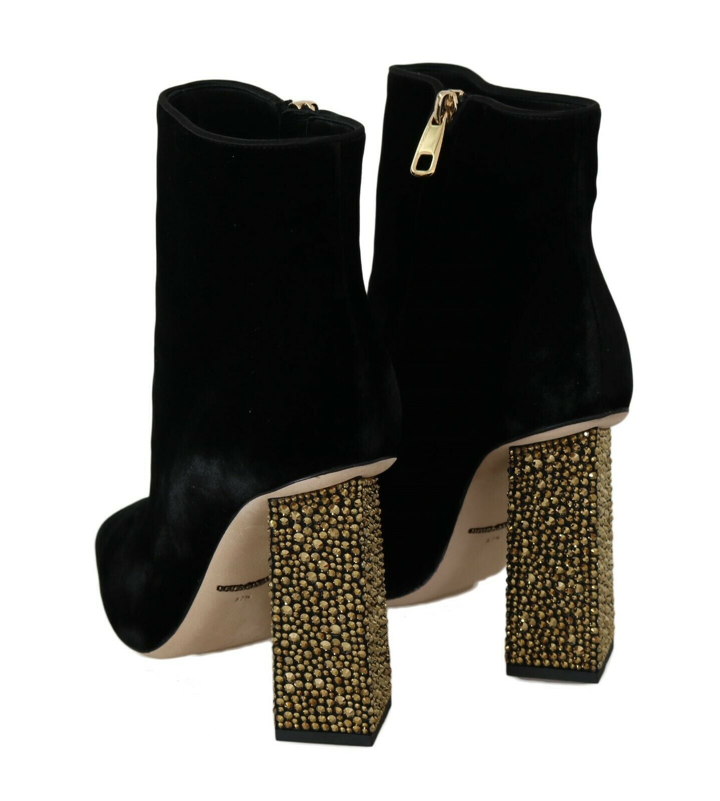 Dolce & Gabbana Schwarzer Samt Kristall Quadratische Absätze Schuhe
