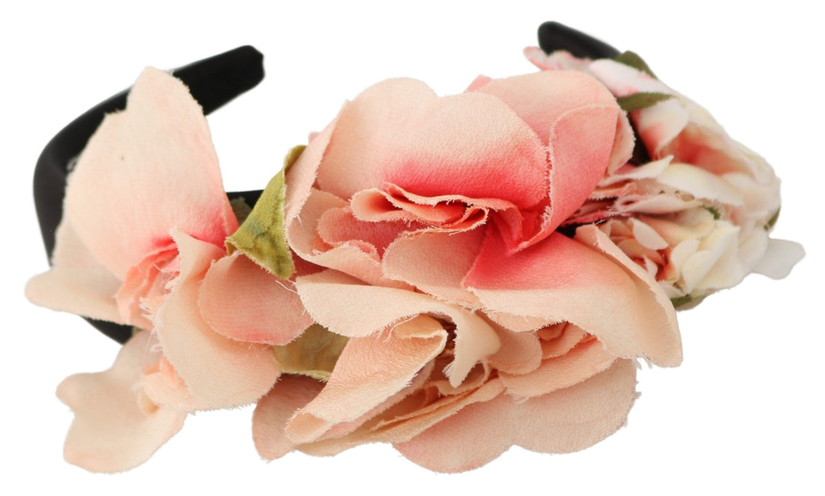 Dolce & Gabbana Rosa Seide Schwarz Floral Stirnband Logo Diadem