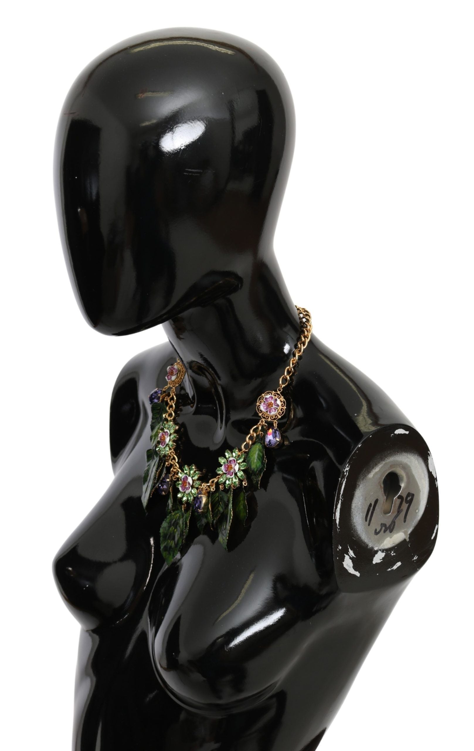 Dolce & Gabbana Grüne Blätter Gold Messing Kristall Blume Anhänger Halskette
