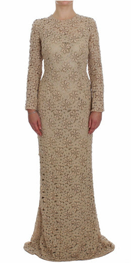 Dolce & Gabbana Beigefarbenes Maxikleid aus floraler Spitze