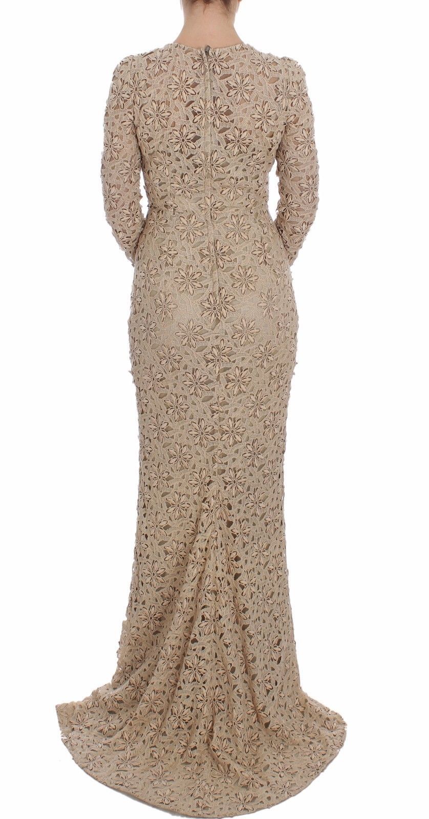 Dolce & Gabbana Beigefarbenes Maxikleid aus floraler Spitze