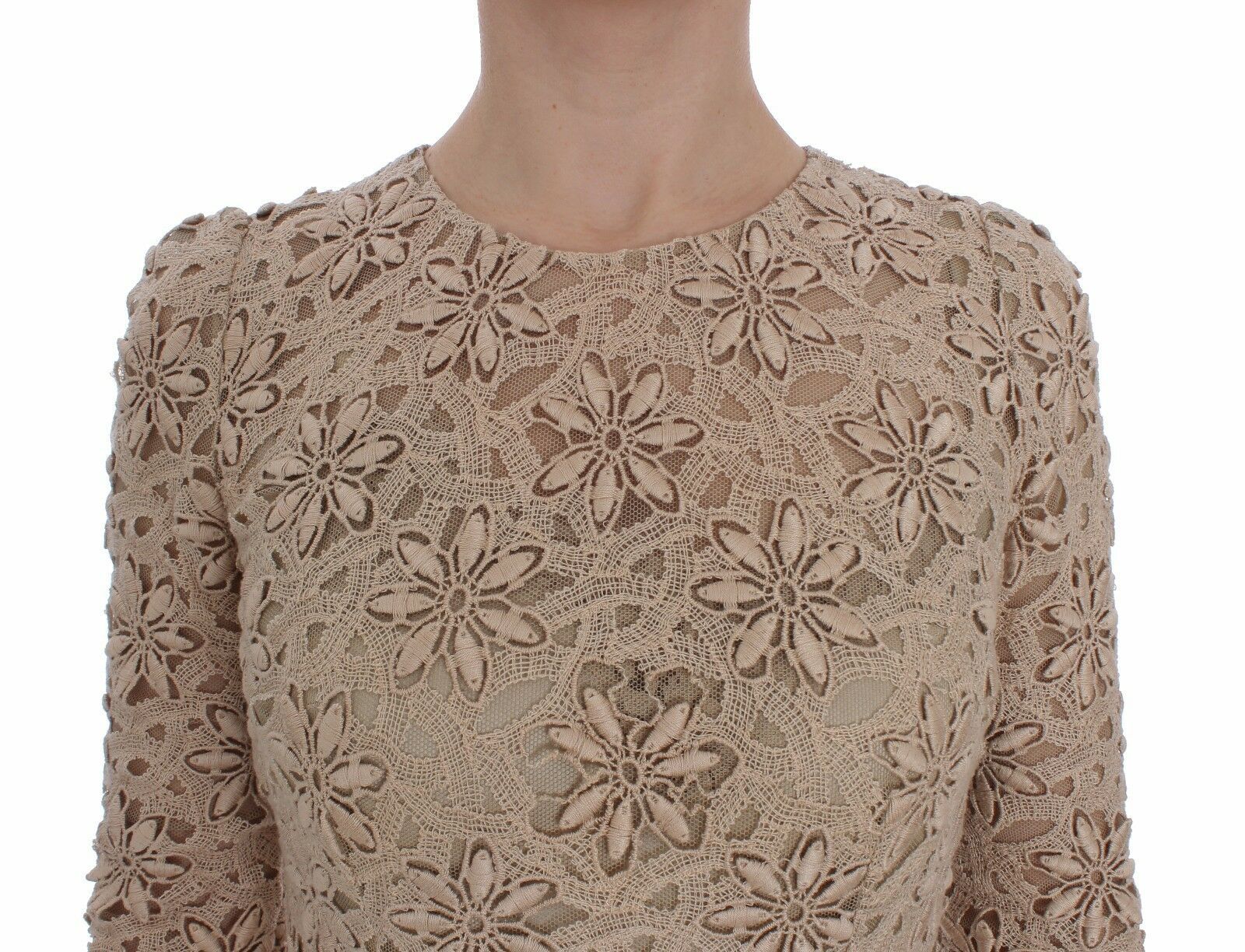 Dolce & Gabbana Beigefarbenes Maxikleid aus floraler Spitze