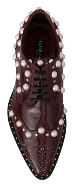 Dolce & Gabbana Bordeaux Leder Kristall Perlen Formelle Schuhe