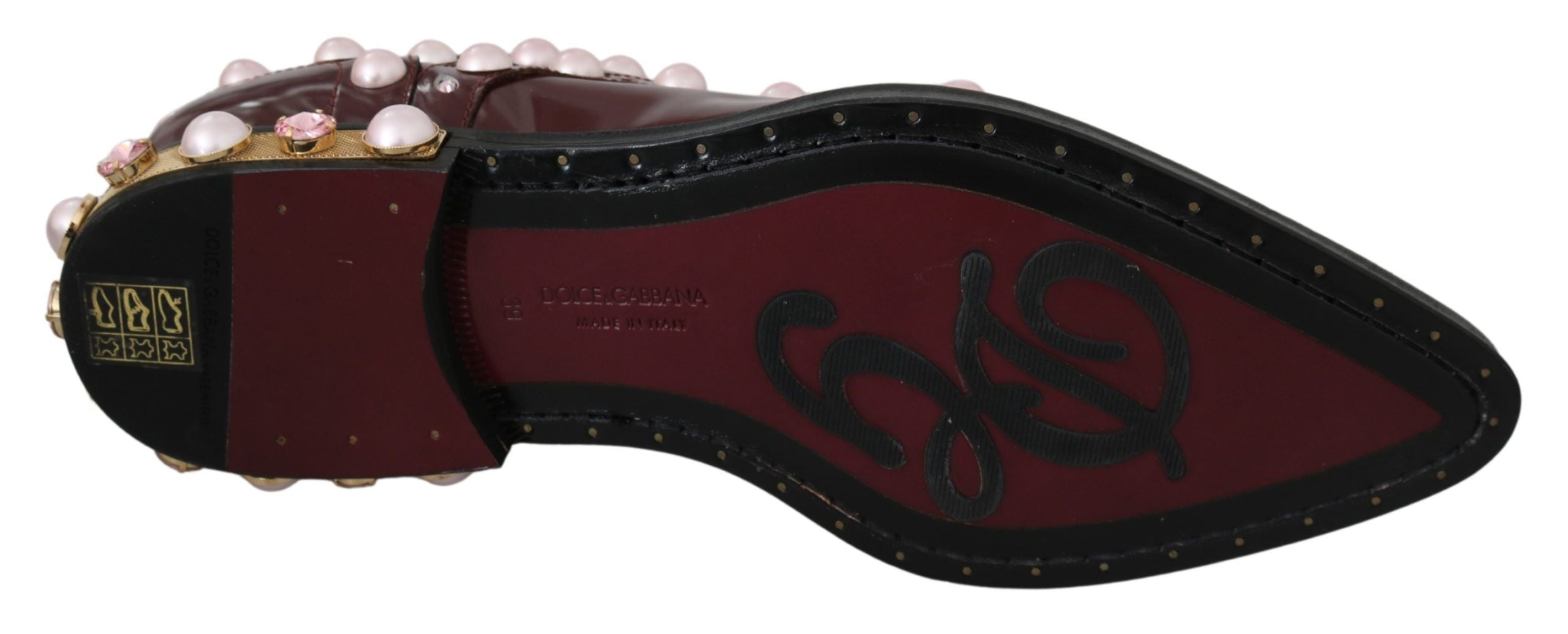 Dolce & Gabbana Bordeaux Leder Kristall Perlen Formelle Schuhe
