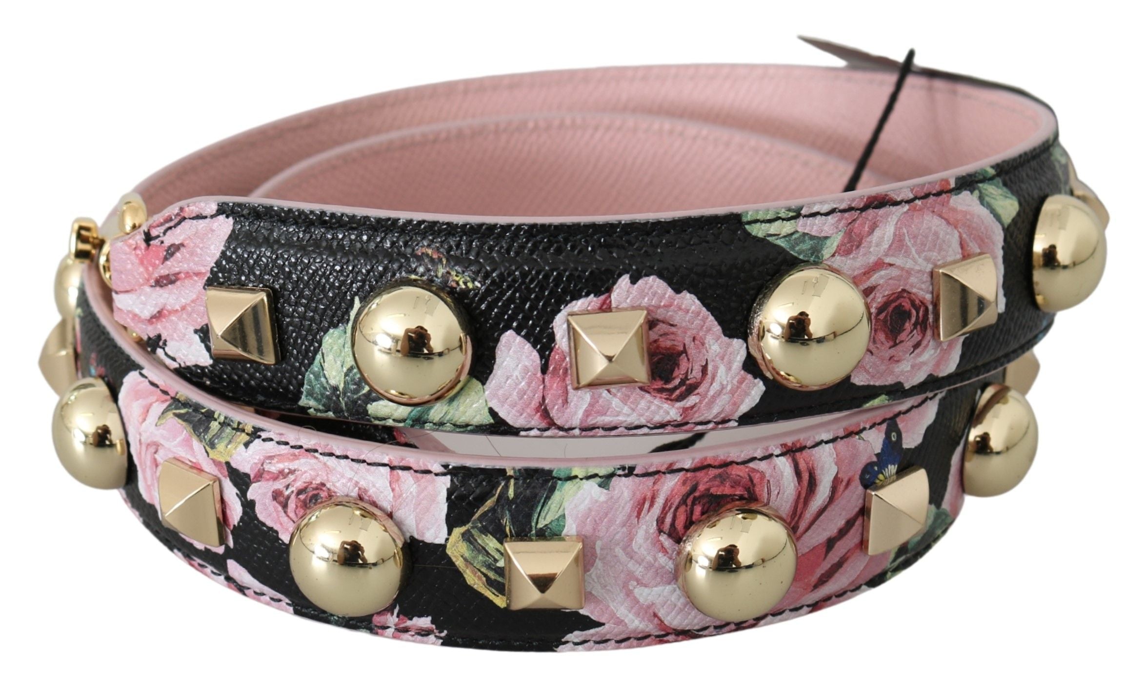 Dolce & Gabbana Rosa geblümtes Leder Nieten Accessoire Schulterriemen