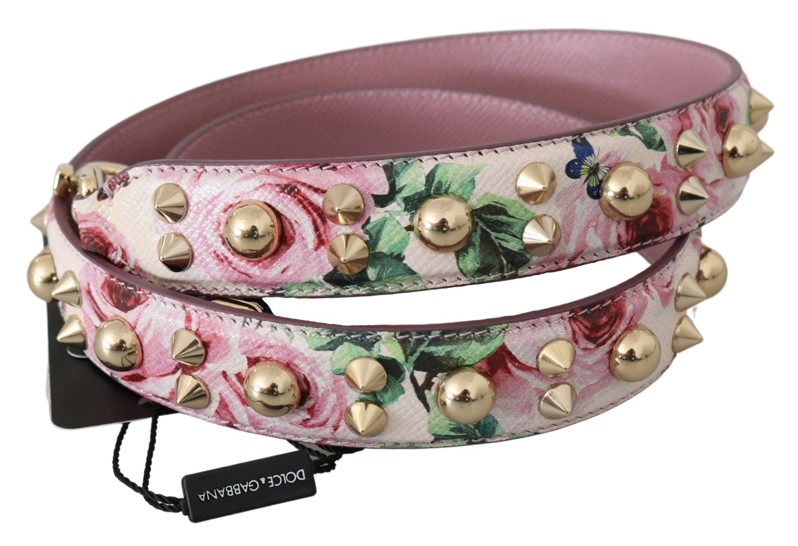 Dolce & Gabbana Rosa geblümtes Leder Nieten Accessoire Schulterriemen