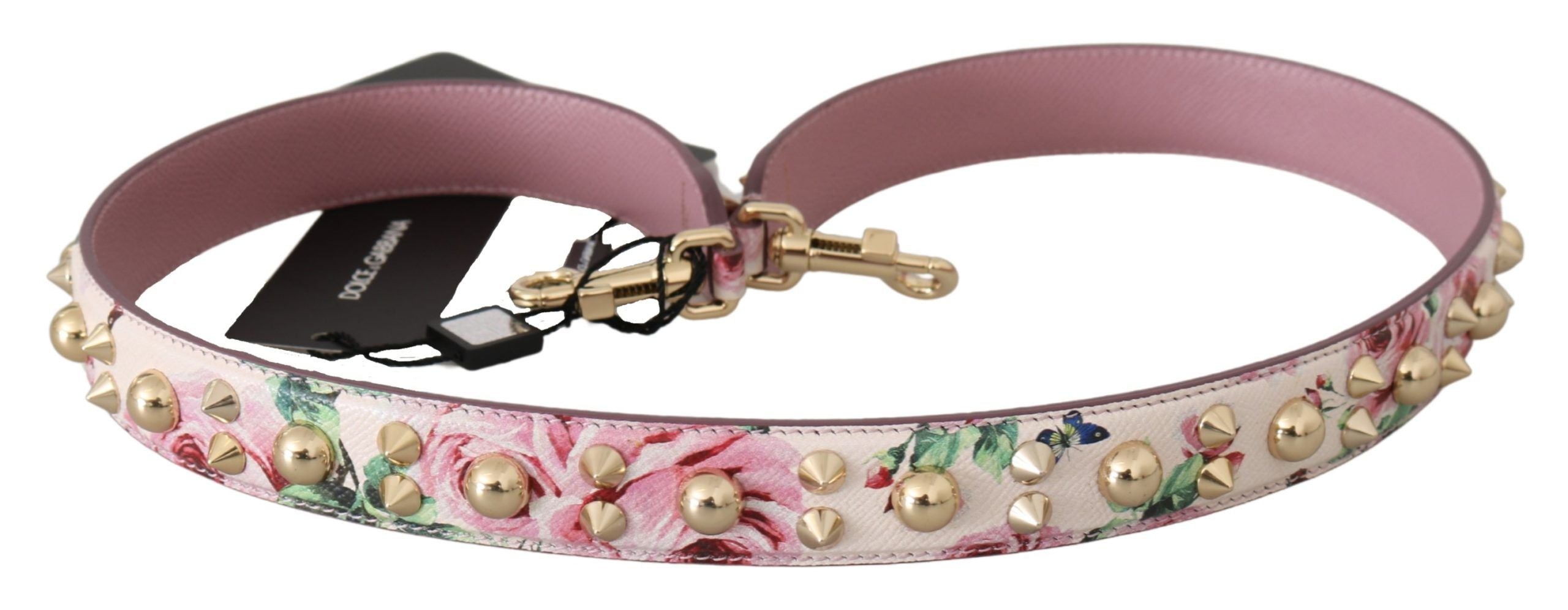 Dolce & Gabbana Rosa geblümtes Leder Nieten Accessoire Schulterriemen