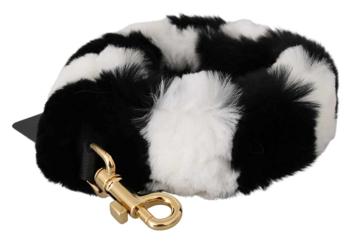 Dolce & Gabbana Schwarz Weiß Lapin Pelz Accessoire Schulterriemen