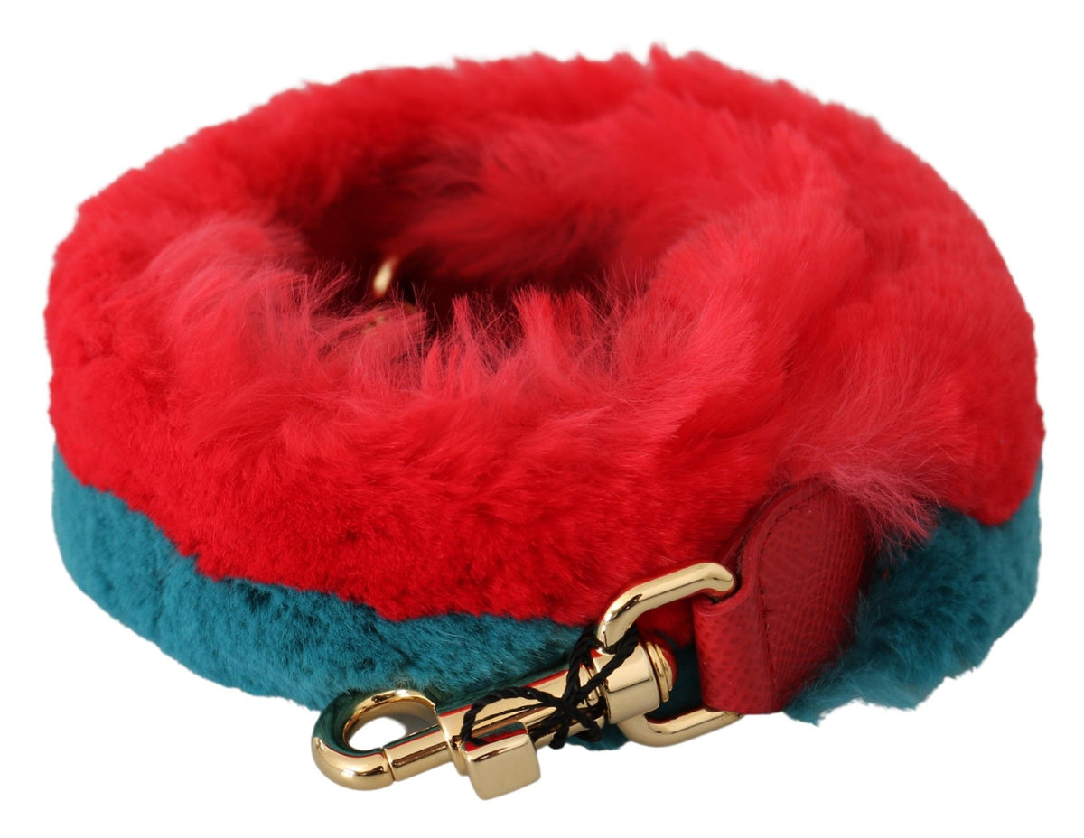 Dolce & Gabbana Rot Blau Kaninchenfell Leder Schulterriemen
