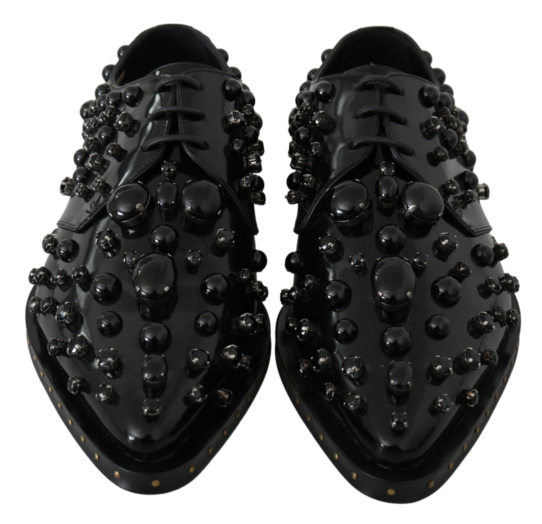 Dolce & Gabbana Schwarz Leder Kristalle Kleid Broque Schuhe