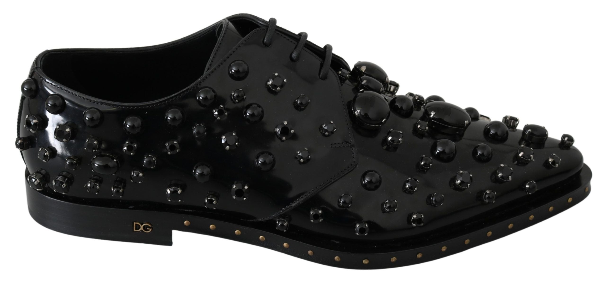 Dolce & Gabbana Schwarz Leder Kristalle Kleid Broque Schuhe