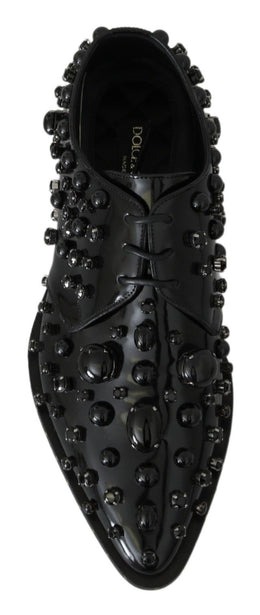 Dolce & Gabbana Schwarz Leder Kristalle Kleid Broque Schuhe