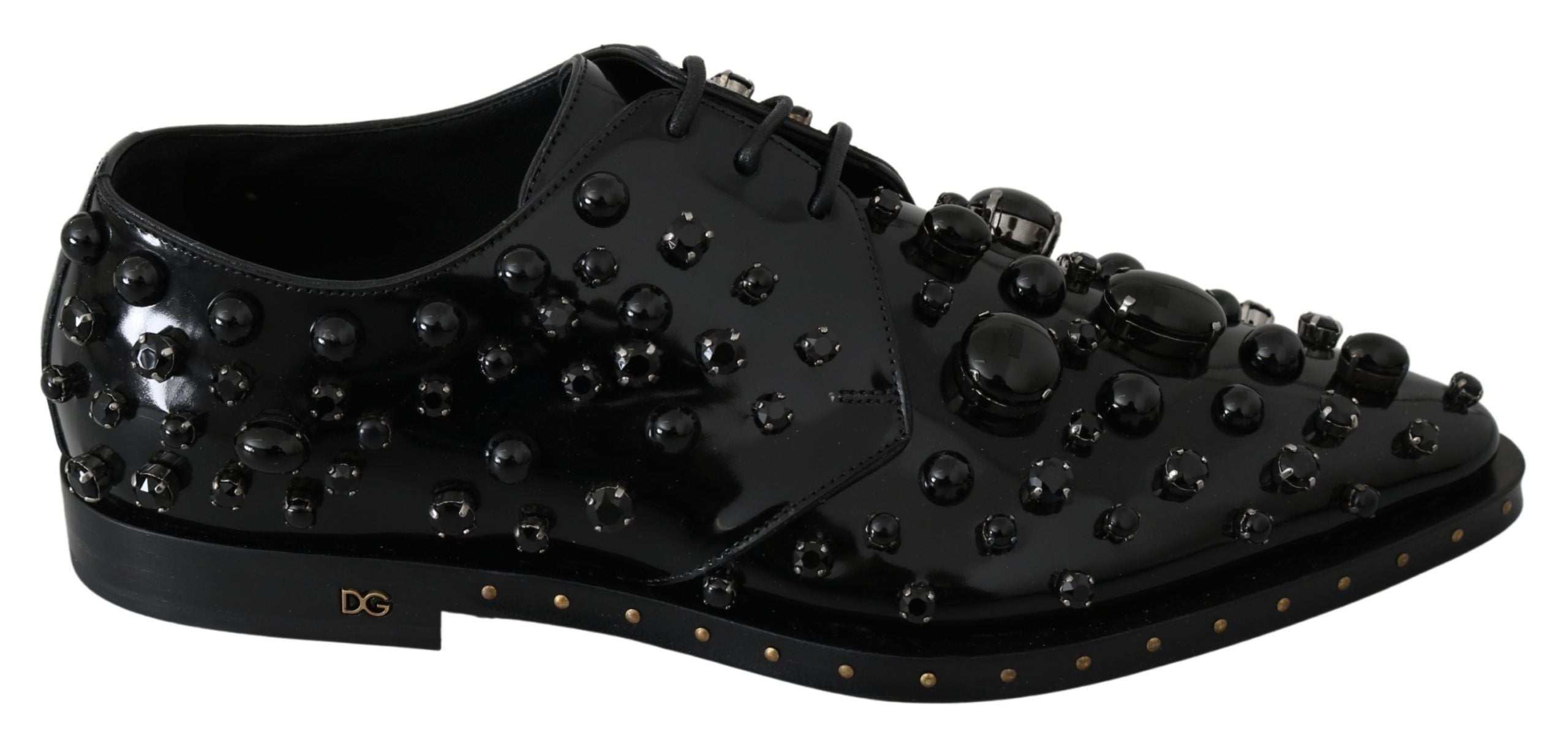 Dolce & Gabbana Schwarz Leder Kristalle Kleid Broque Schuhe