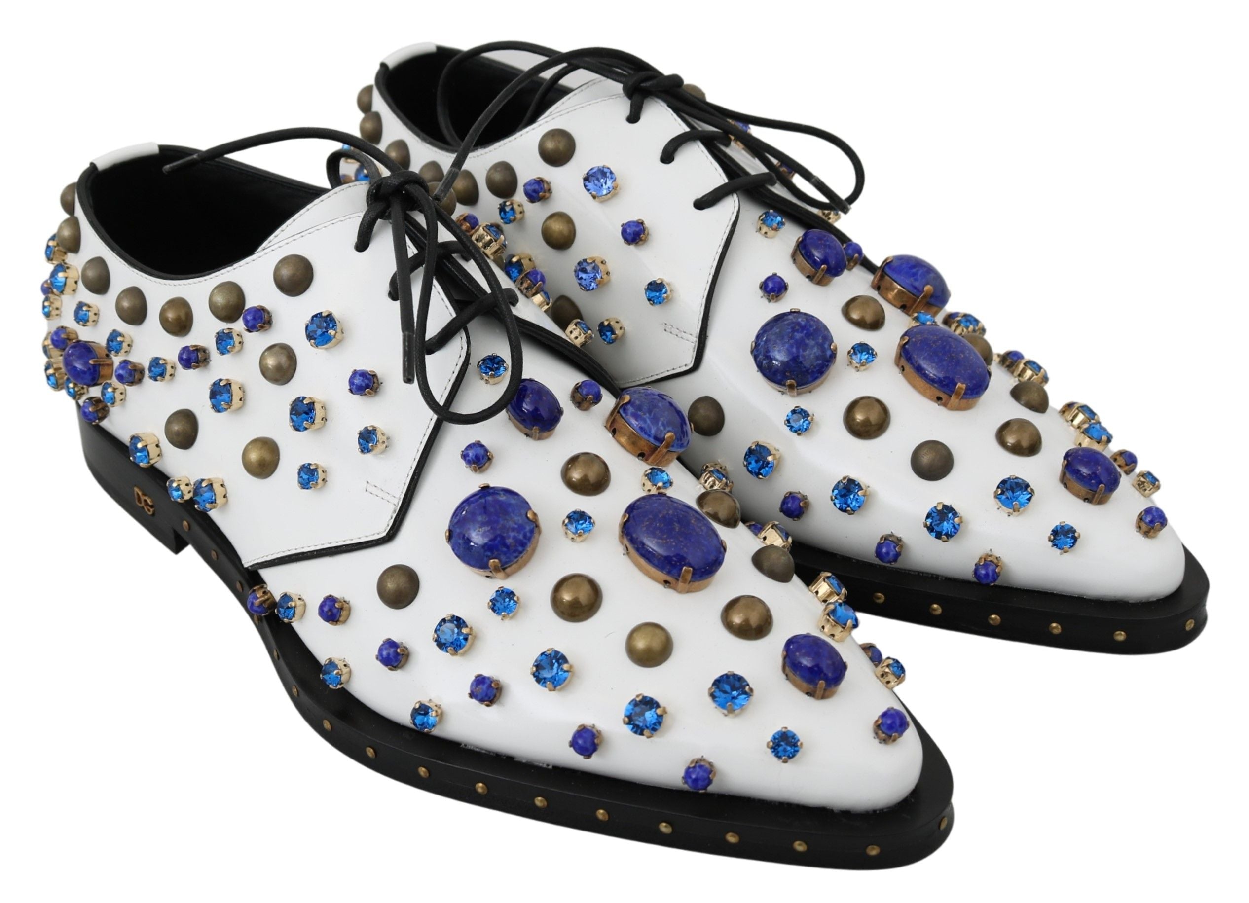 Dolce & Gabbana Weiß Leder Kristalle Kleid Broque Schuhe