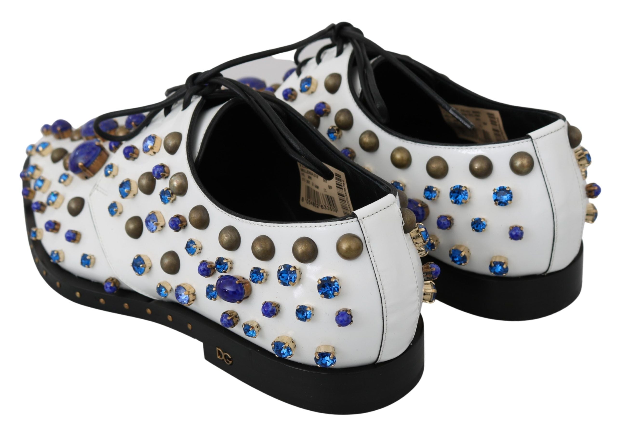Dolce & Gabbana Weiß Leder Kristalle Kleid Broque Schuhe