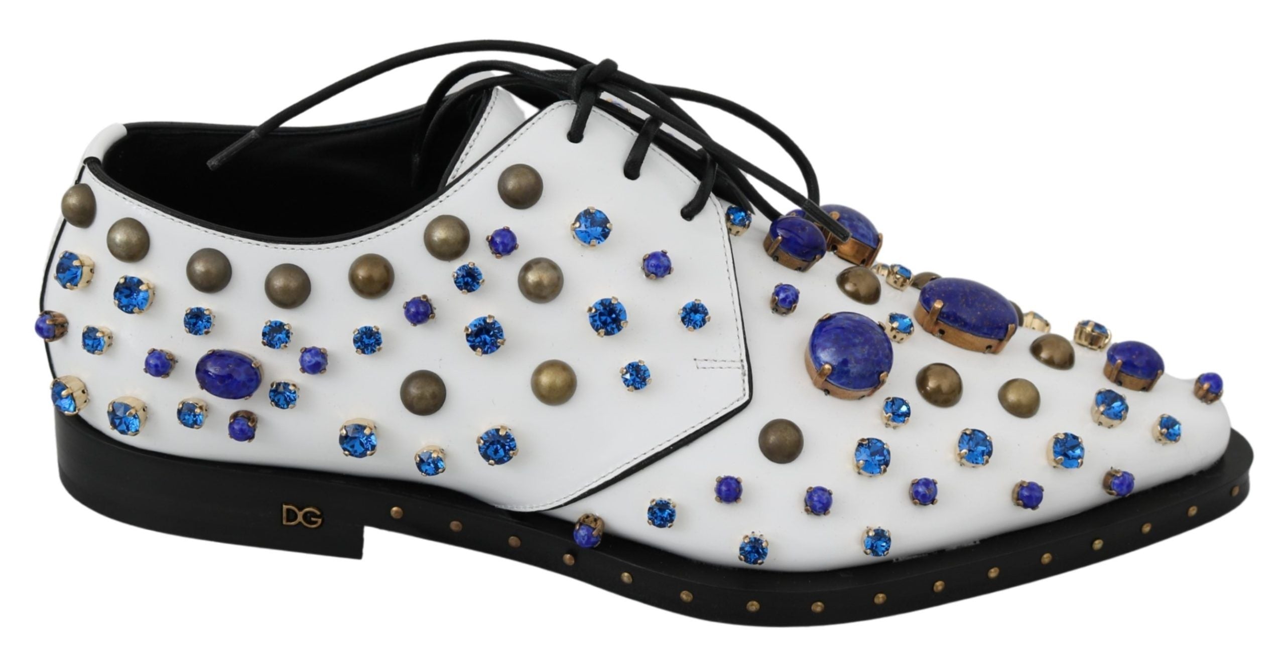 Dolce & Gabbana Weiß Leder Kristalle Kleid Broque Schuhe