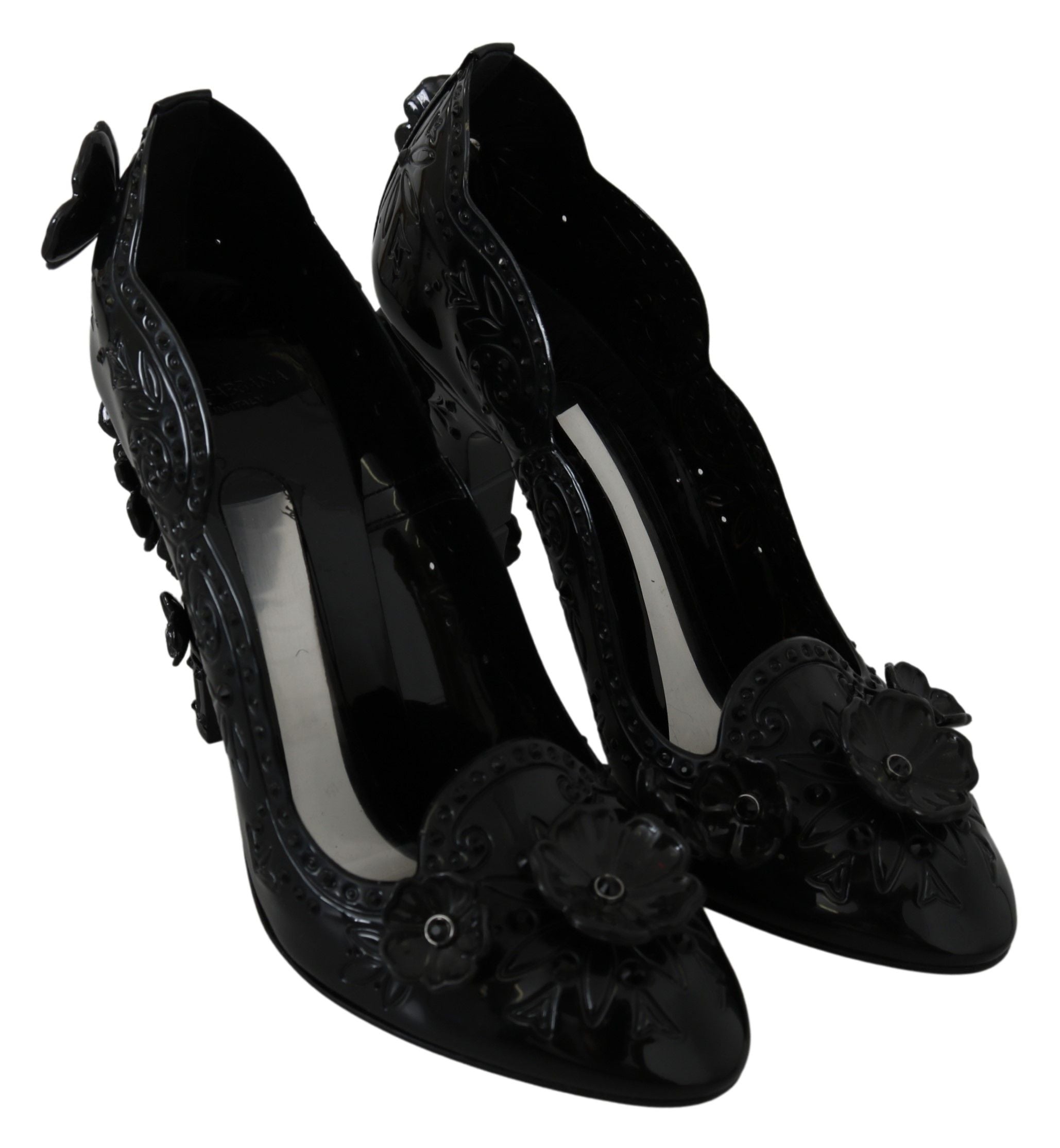 Dolce & Gabbana Schwarz Floral Kristall CINDERELLA Heels Schuhe