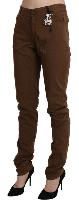 Ermanno Scervino Braune Skinny-Hose mit hoher Taille aus Baumwolle