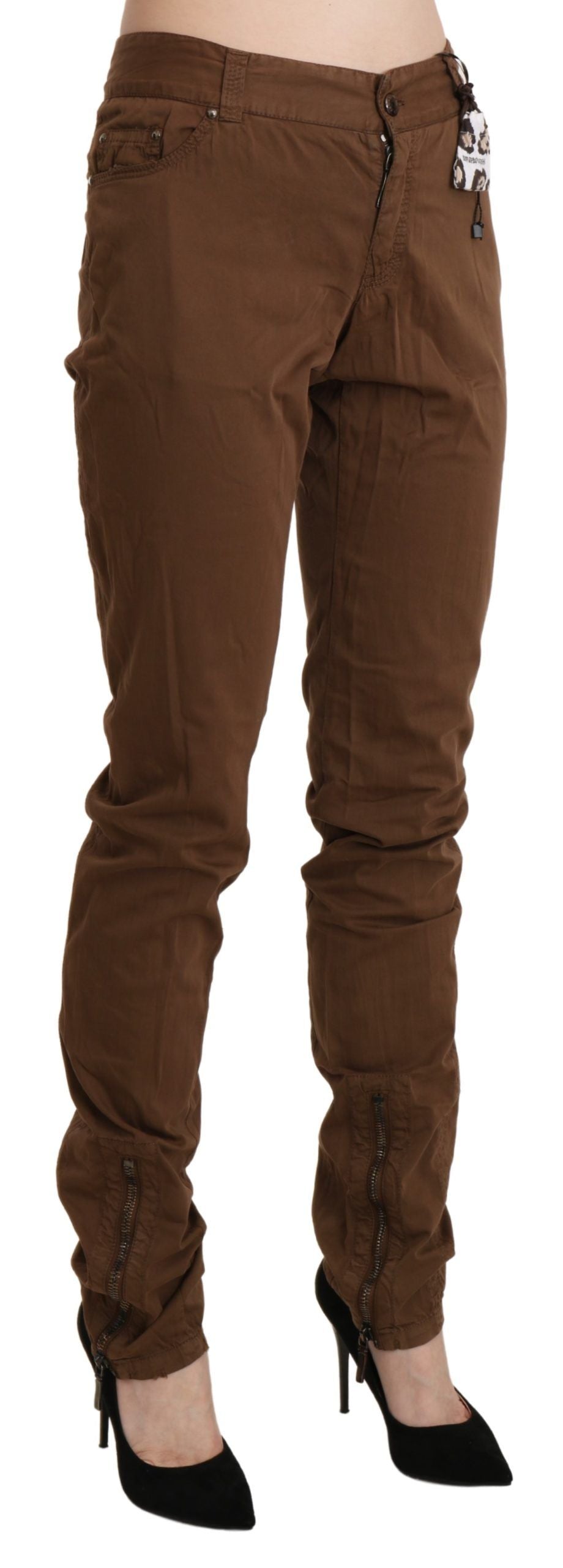 Ermanno Scervino Braune Skinny-Hose mit hoher Taille aus Baumwolle