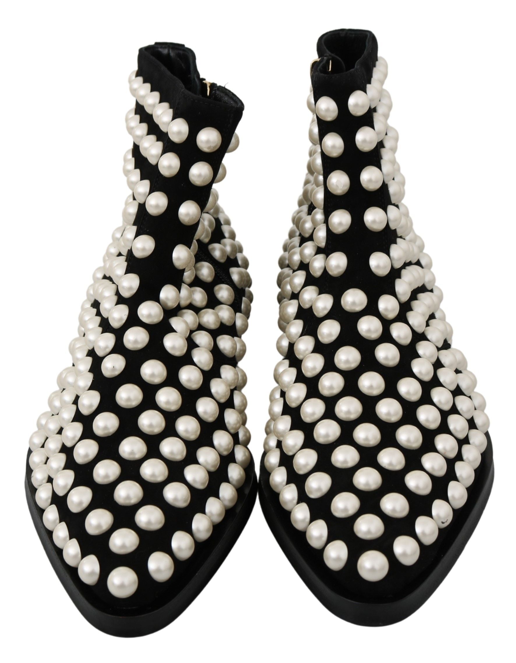 Dolce & Gabbana Schwarz Wildleder Perlen Nieten Stiefel Schuhe
