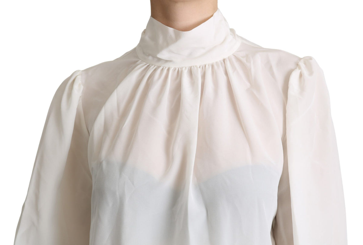 Dolce & Gabbana Weißes Seiden Pussy Bow Langarmtop Bluse