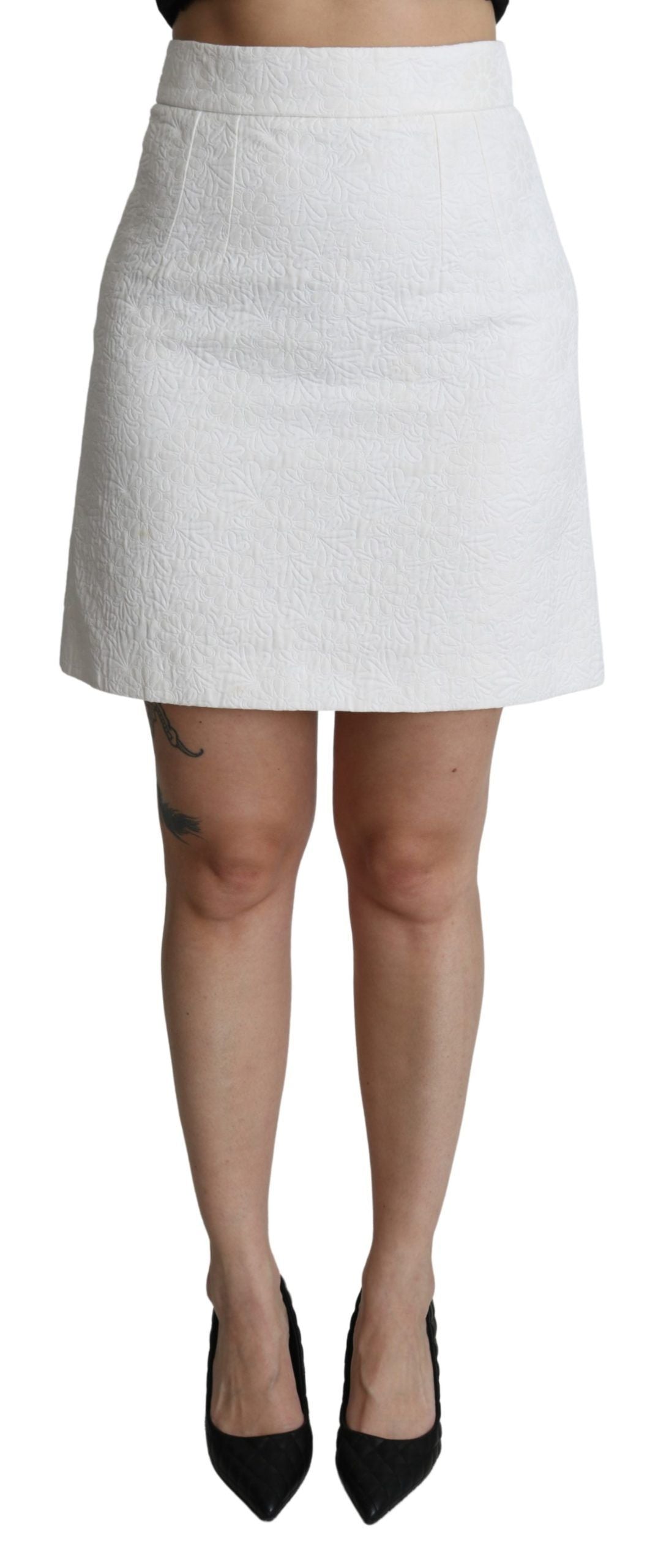 Dolce & Gabbana Weißer geblümter Mini-Brokatrock mit hoher Taille