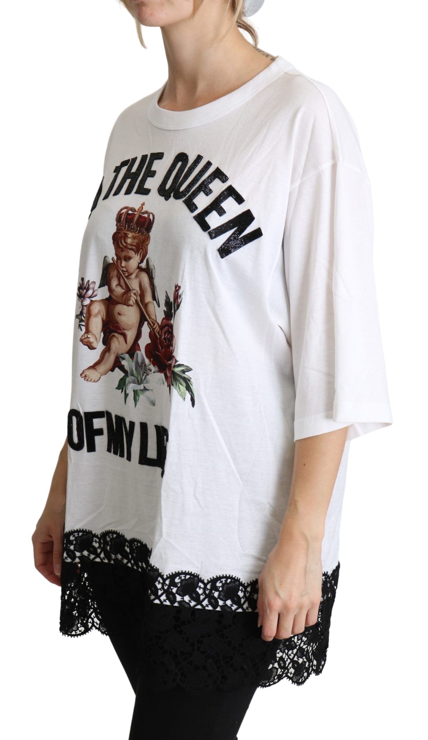 Dolce & Gabbana Weißer Engel Druck Baumwolle Rundhalsausschnitt Shirt Tops