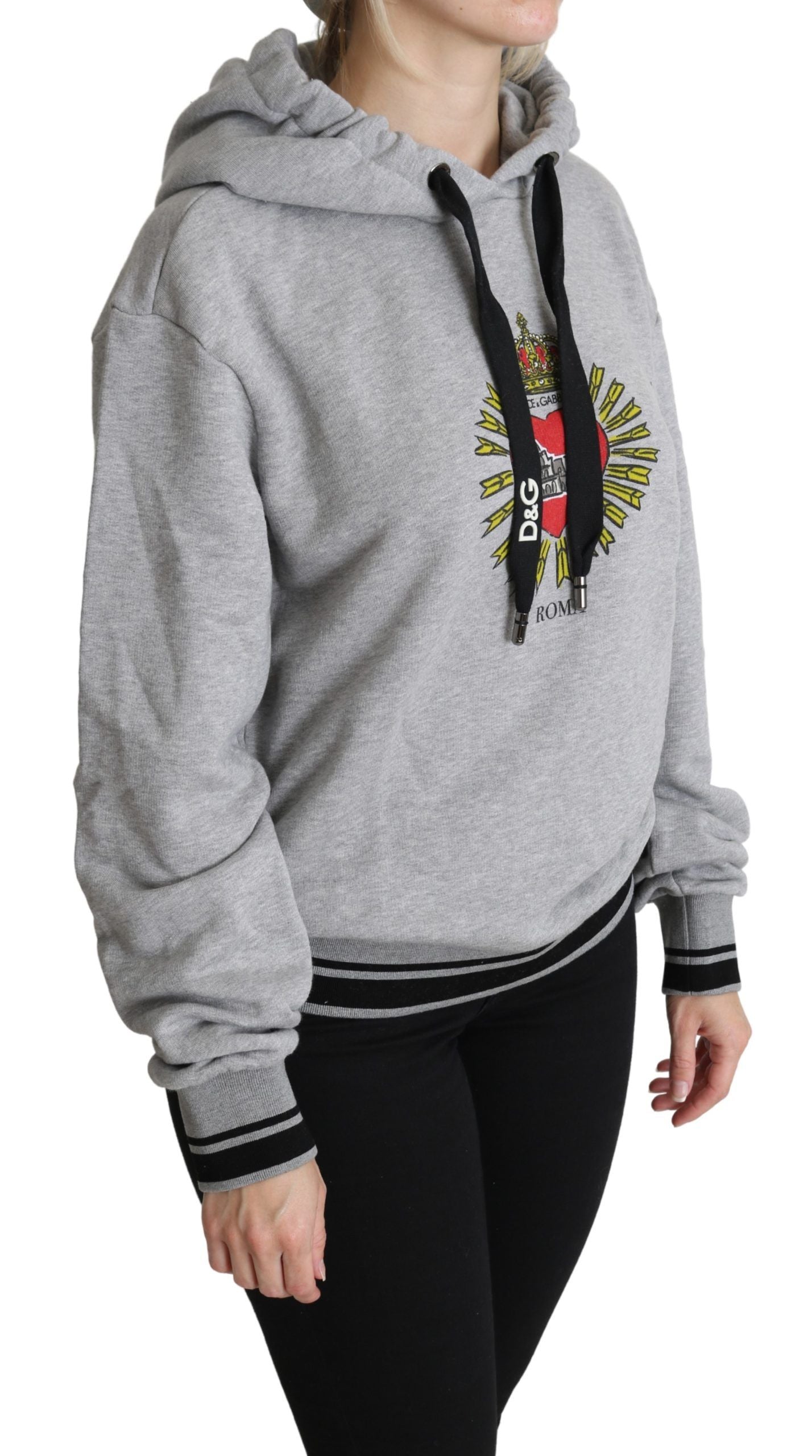Dolce & Gabbana Grauer bedruckter Kapuzenpullover mit exklusivem Logo