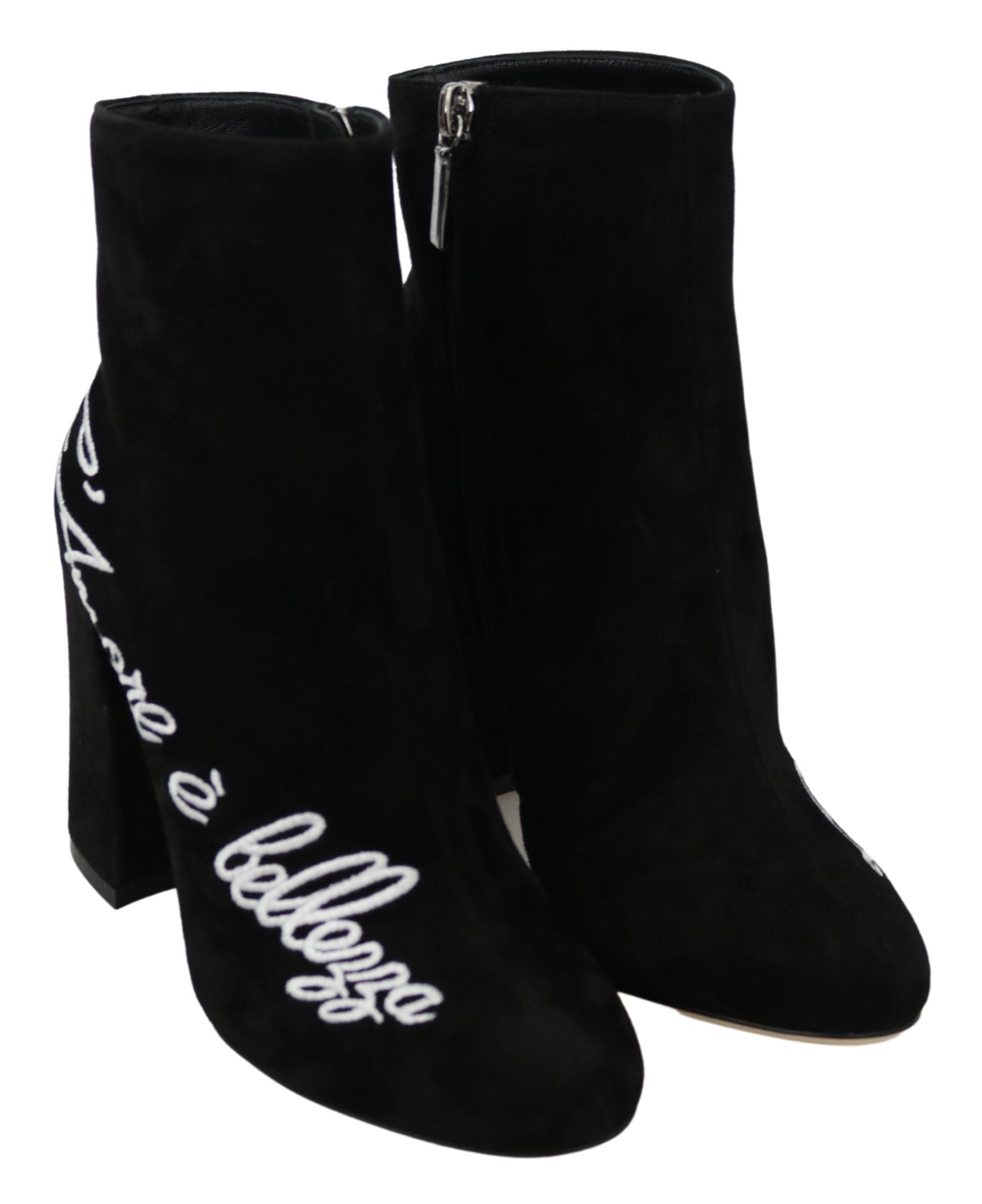 Dolce & Gabbana Schwarz Wildleder L'Amore E'Bellezza Stiefel Schuhe