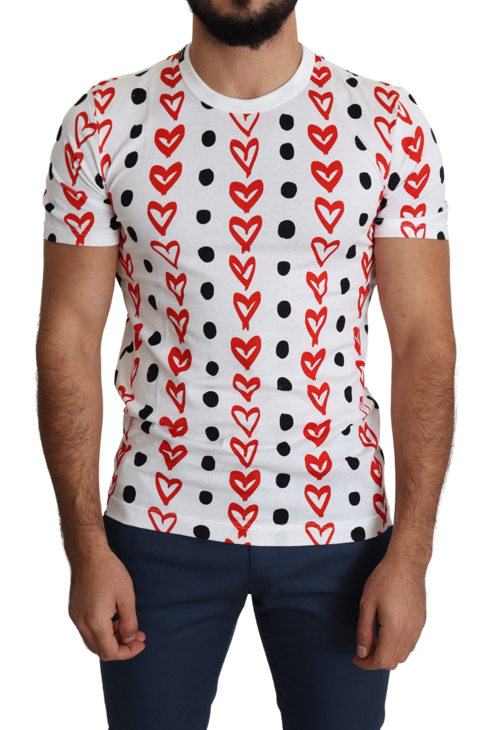 Dolce & Gabbana Weißes Herzen Print Baumwolle Männer Top T-Shirt